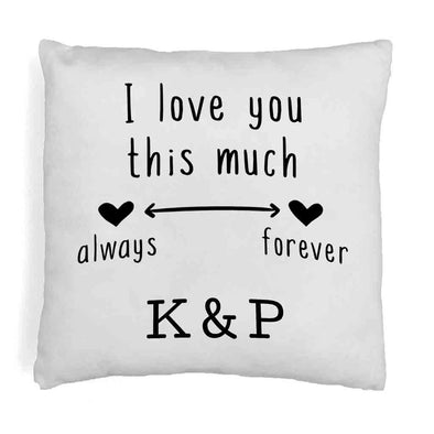 I love you this much always and forever design by sockprints digitally printed on accent throw pillow cover.