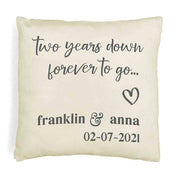 Two years down forever to go design by sockprints custom printed with your names and date on throw pillow cover.