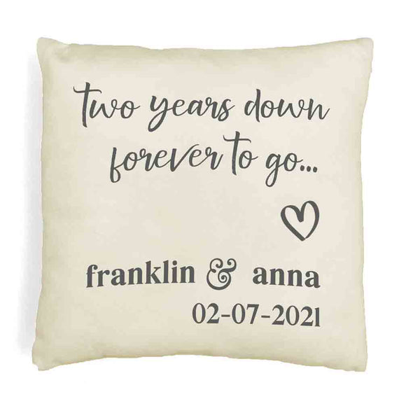 Two years down forever to go design by sockprints custom printed with your names and date on throw pillow cover.