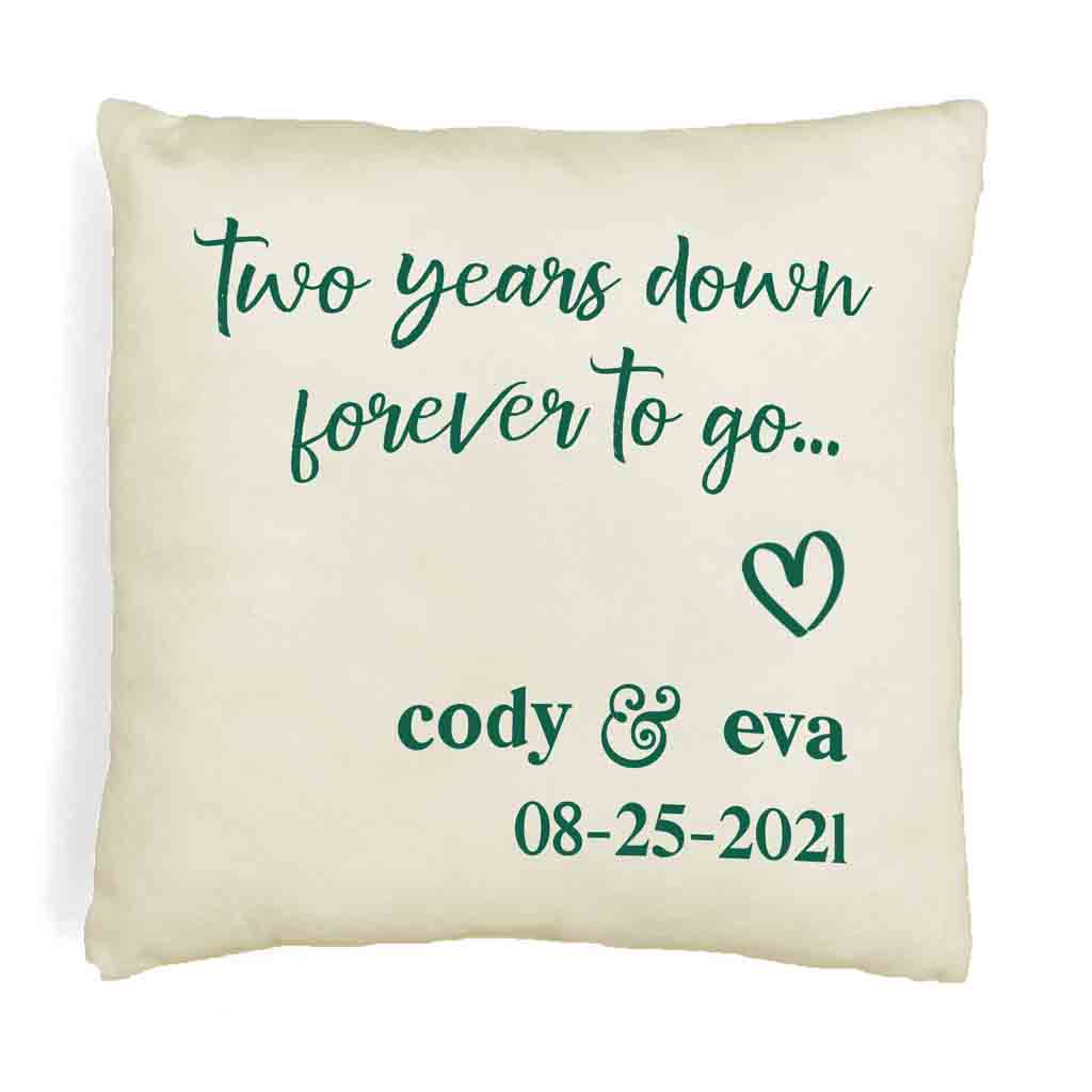 Super cute accent throw pillow cover digitally printed with sockprints two year anniversary design with ink color of your choice.