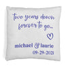 Two year anniversary design custom printed with your names and date on accent throw pillow cover.