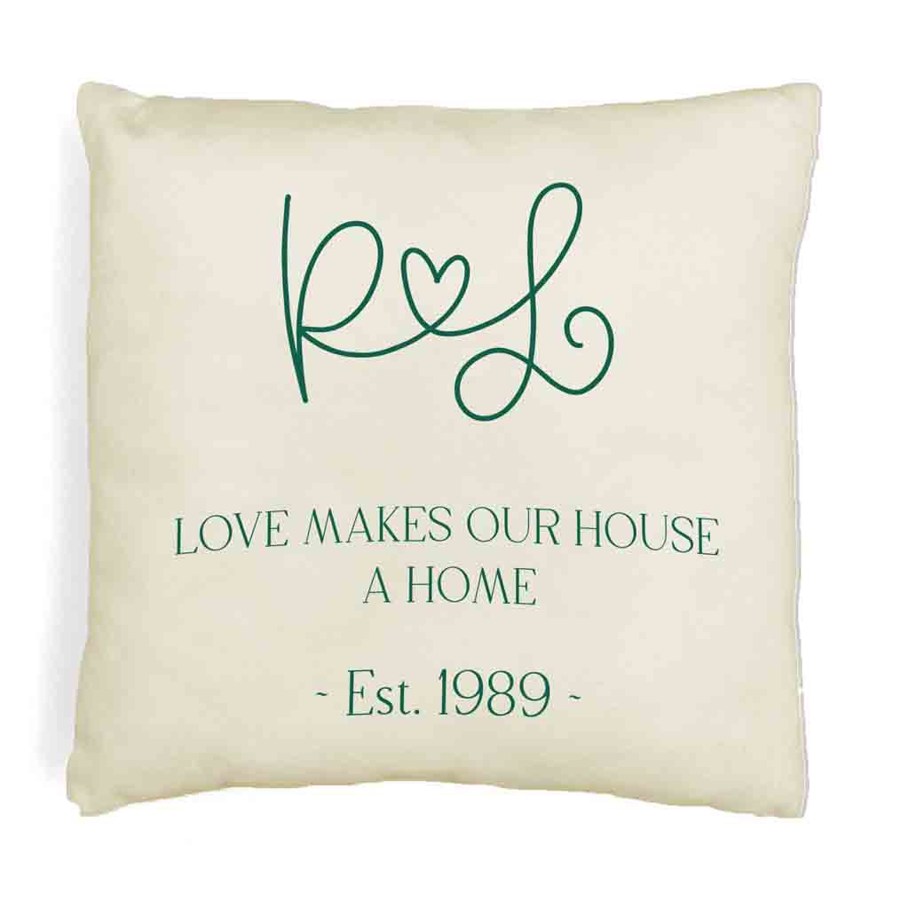Personalized with your initials and established date custom printed on throw pillow cover.