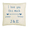 I love you this much always and forever design by sockprints digitally printed on accent throw pillow cover.