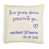 Accent throw pillow cover custom printed two year anniversary design digitally printed with your names and date.