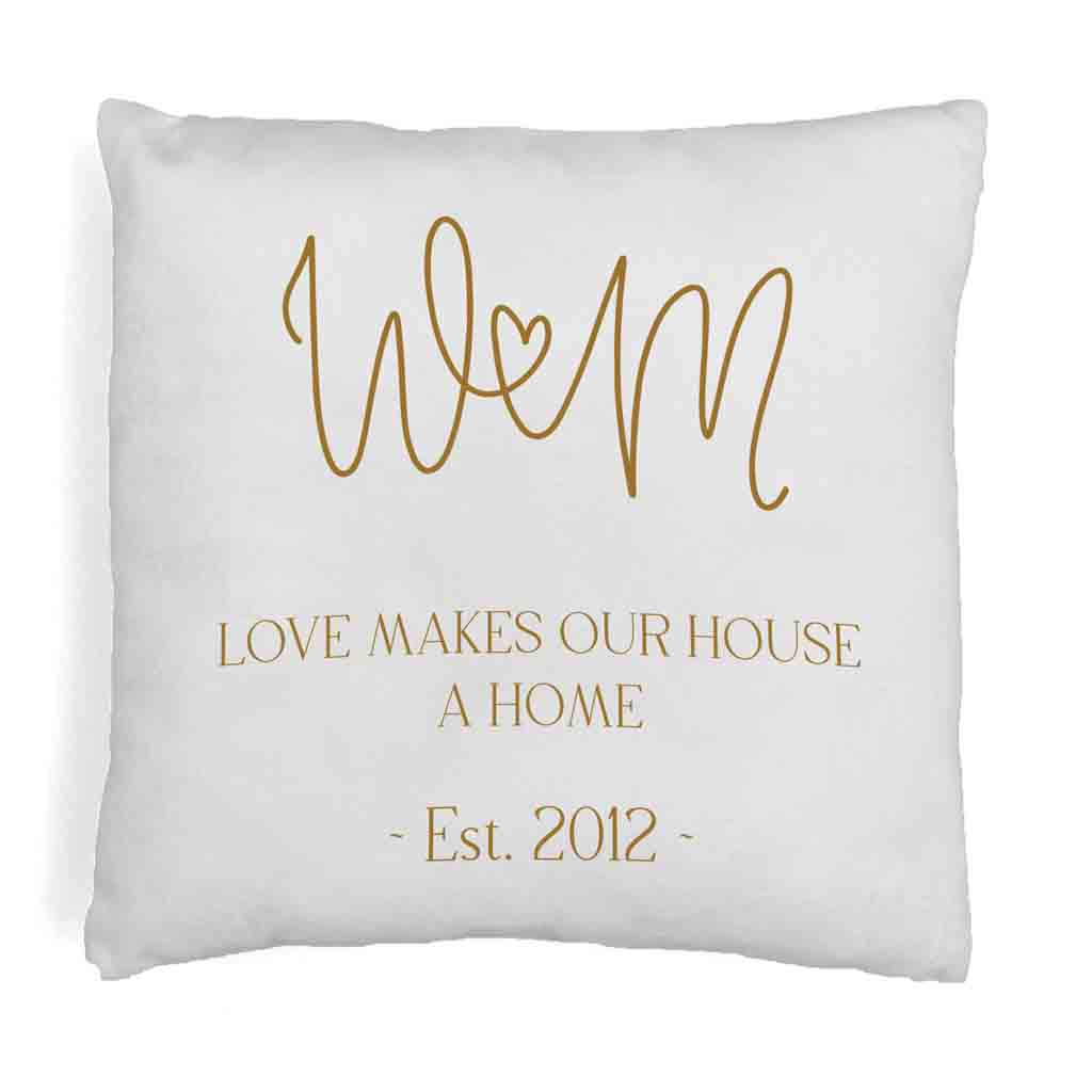 Personalized monogram throw pillow cover with your name and date.