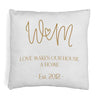 Personalized monogram throw pillow cover with your name and date.