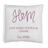 Custom printed throw pillow cover digitally printed design personalized with your initials and date.