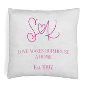 Custom printed throw pillow cover personalized with your date established and your initials.