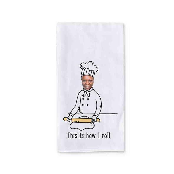 This is how I roll digitally printed on two piece dish kitchen towel set personalized with your photo and initial.