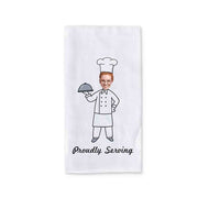 Proudly serving digitally printed humorous kitchen dish towel set for the cook with your photo and personalized with your monogram initial.