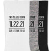 Two years down our lifetime to go personalized with your wedding date digitally printed on cotton socks.