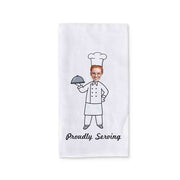 Proudly serving digitally printed humorous kitchen dish towel set for the cook with your photo and personalized with your monogram initial.