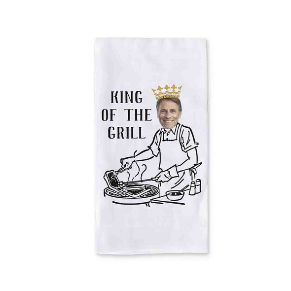 King of the Grill custom photo dishtowel for the grill master personalized gift set with monogram initial.