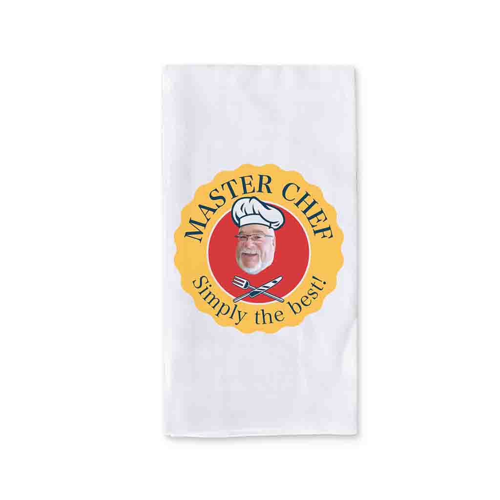 Custom printed two piece photo dish towel set for the gourmet cook personalized with your initial.