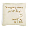 Two year anniversary design custom printed on throw pillow cover with your names and date.