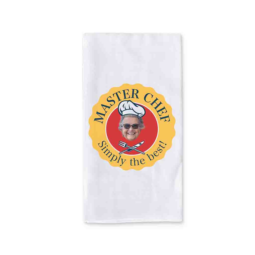 Custom printed two piece photo dish towel set for the gourmet cook personalized with your initial.