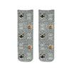 Custom printed photo face socks with your pets face and text printed on the short cotton crew socks.