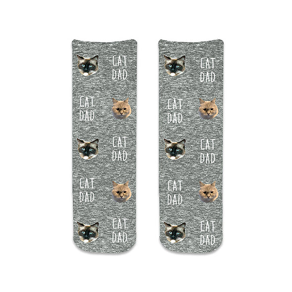 Custom printed photo face socks with your pets face and text printed on the short cotton crew socks.