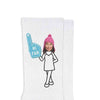 Custom printed #1 fan foam finger design  on the sides of rib knit crew socks personalized with your photo face makes a great gift for any sports lover.