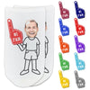 Custom printed #1 fan foam finger design with your photo face cropped onto the body clothing you select and digitally printed on the top of white cotton no show socks.
