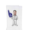Comfy white cotton crew socks custom printed with #1 fan sports theme design and your photo face make a great gift for someone special.