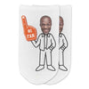 #1 fan foam finger in orange personalized with your photo face on selected body style digitally printed on white no show socks.