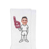 #1 fan design custom printed with photo face on clothing image you select digitally printed on the sides of white cotton no show socks.