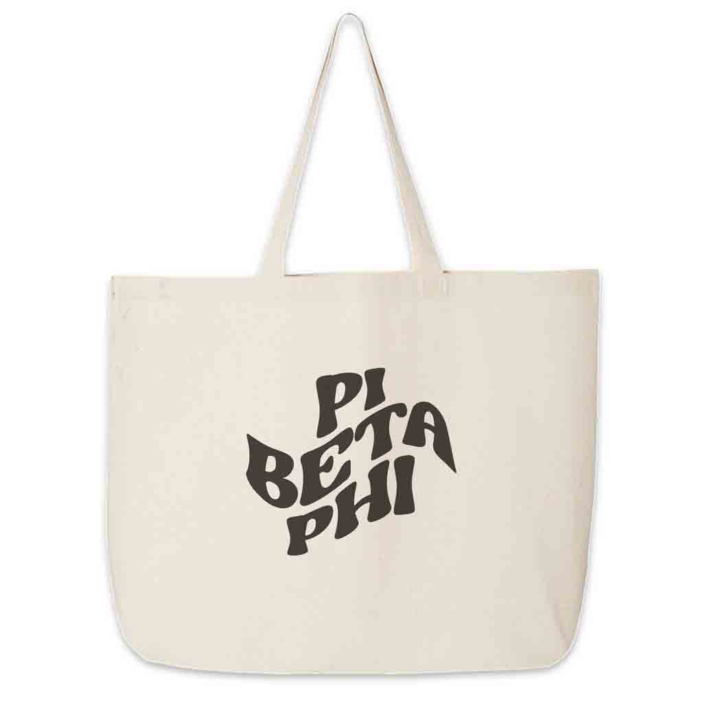 Pi Beta Phi digitally printed simple mod design on roomy canvas sorority tote bag.