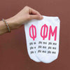 Phi Mu sorority letters and name digitally printed on no show socks.