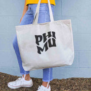 Phi Mu digitally printed simple mod design on roomy canvas sorority tote bag.