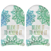 Believe it to achieve it self affirmation positive mantra mandala design digitally printed on no show socks.