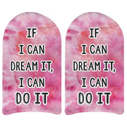 Super cute white cotton no show socks custom printed with If I can dream it I can do it self affirmation on no  show socks.
