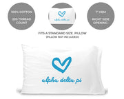 Alpha Delta Pi sorority name and heart design custom printed on pillowcase