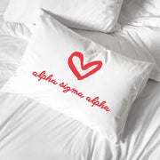 Alpha Sigma Alpha sorority name with heart design custom printed on pillowcase