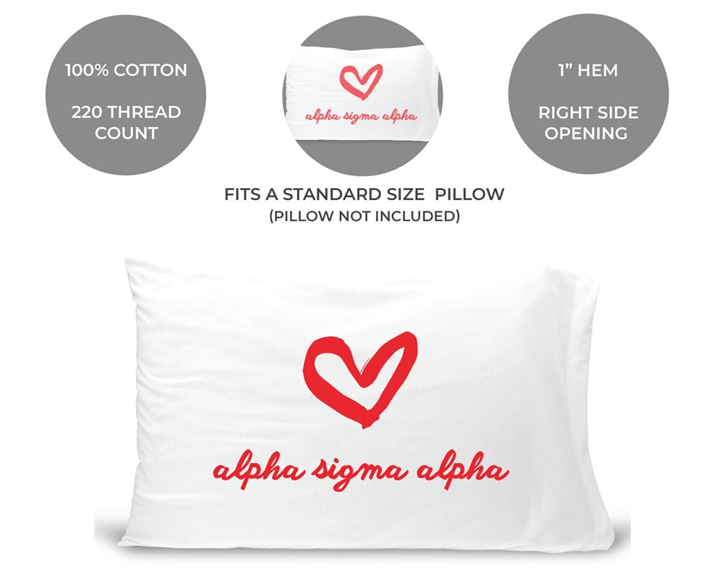 Alpha Sigma Alpha sorority name and heart design custom printed on pillowcase