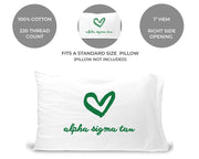 Alpha Sigma Tau sorority name and heart design custom printed on pillowcase