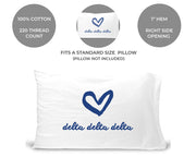 Delta Delta Delta sorority name and heart design custom printed on pillowcase