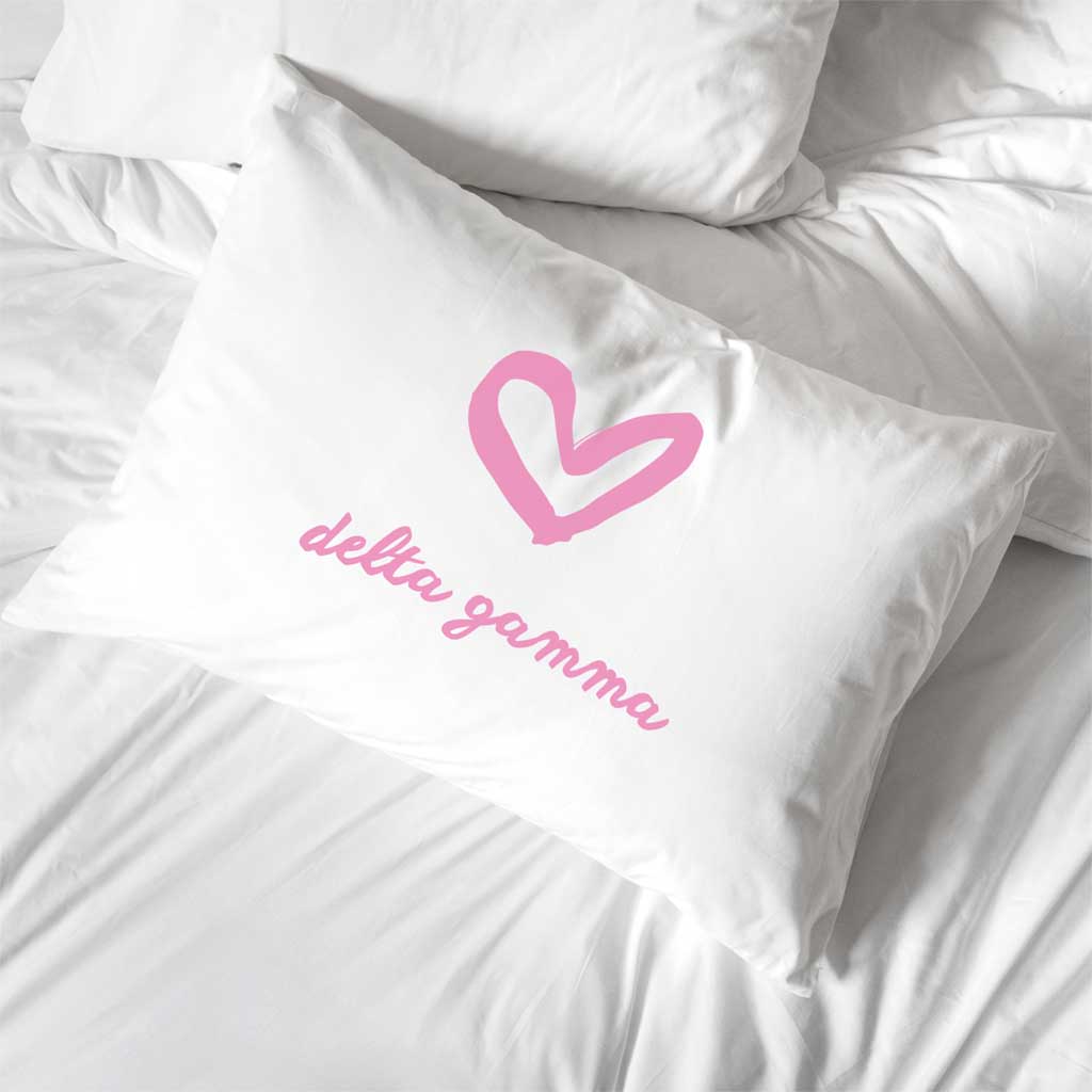 Delta Gamma sorority name heart design custom printed on pillowcase
