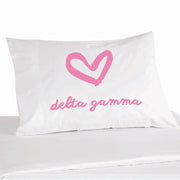 Delta Gamma sorority name with heart design custom printed on pillowcase