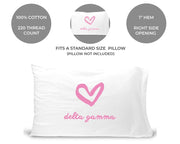 Delta Gamma sorority name and heart design custom printed on pillowcase