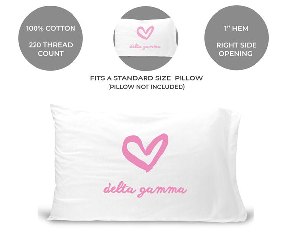 Delta Gamma sorority name and heart design custom printed on pillowcase
