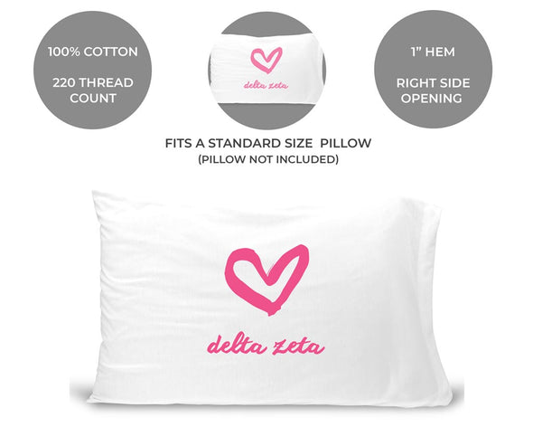 Delta Zeta sorority name and heart design custom printed on pillowcase