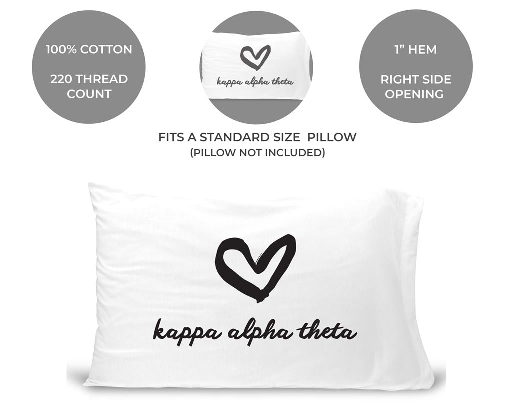 Kappa Alpha Theta sorority name and heart design custom printed on pillowcase