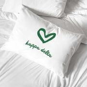 Kappa Delta sorority name with heart design custom printed on pillowcase