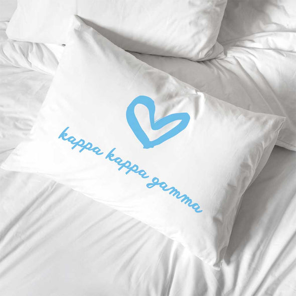 Kappa Kappa Gamma sorority name with heart design custom printed on pillowcase