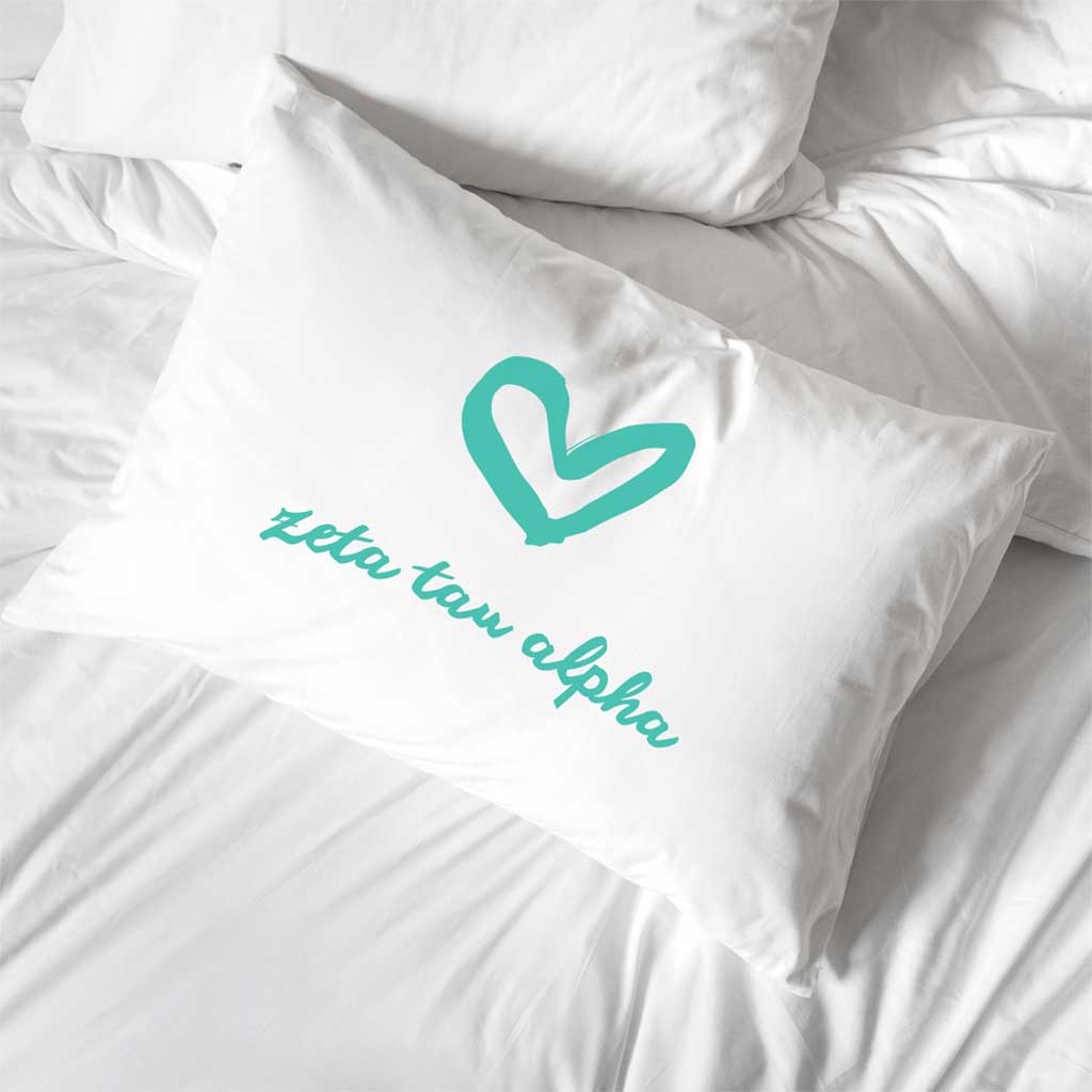 Zeta Tau Alpha sorority name heart design custom printed on pillowcase