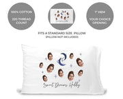 Custom printed printed and personalized with your photo face cropped and all over design with the sweet dreams hubby or wifey digitally printed in ink on the white cotton pillowcase.