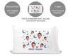 Custom printed cropped photo face design with sweet dreams digitally printed in ink on white cotton standard pillowcase.