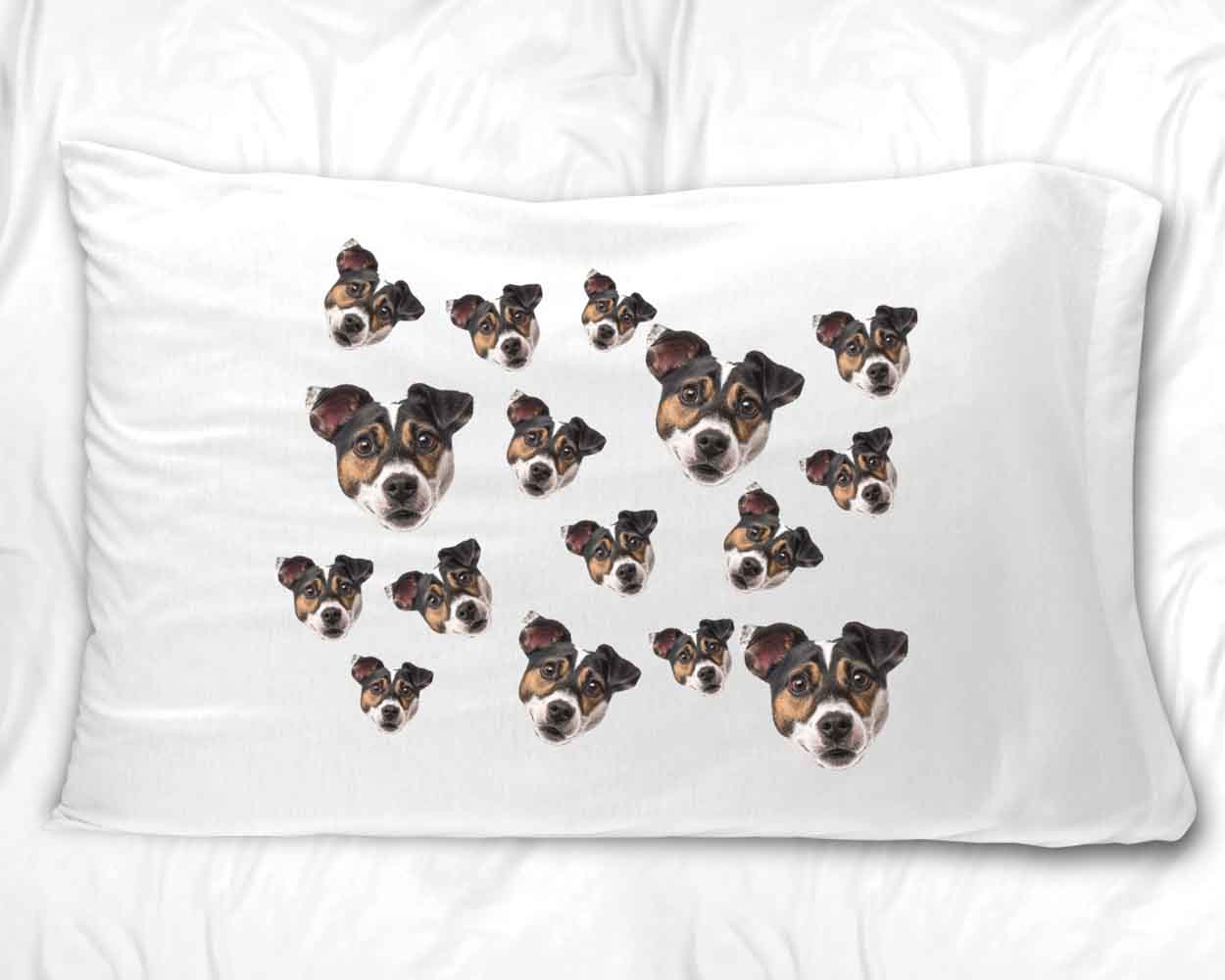100% standard white cotton pillowcase custom printed and personalized using your photo face cropped  in all over design digitally printed on the pillowcase makes a fun gift idea.