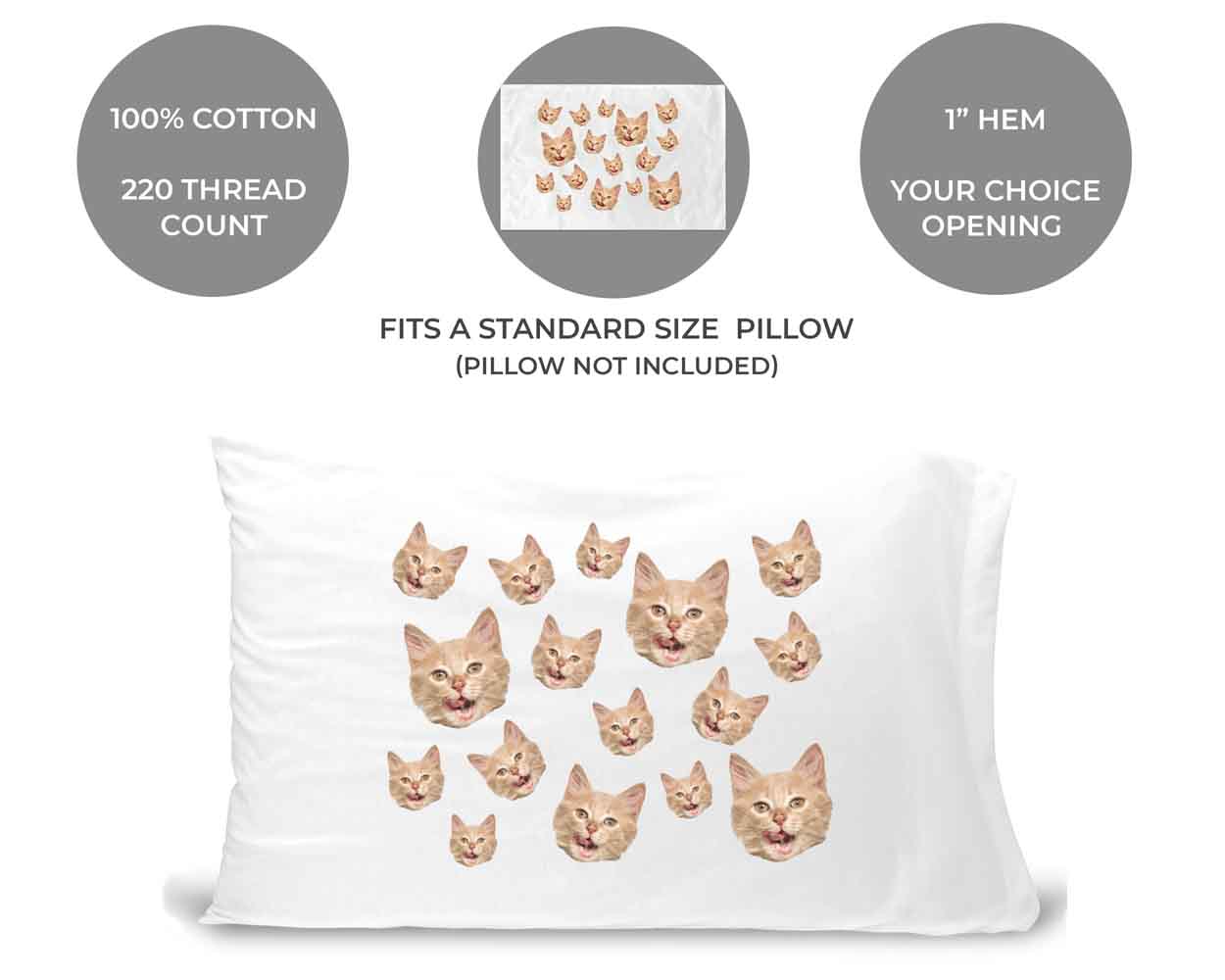 Standard white cotton pillowcase custom digitally printed with your cropped photo face in all over design makes an amazing gift for your friend.